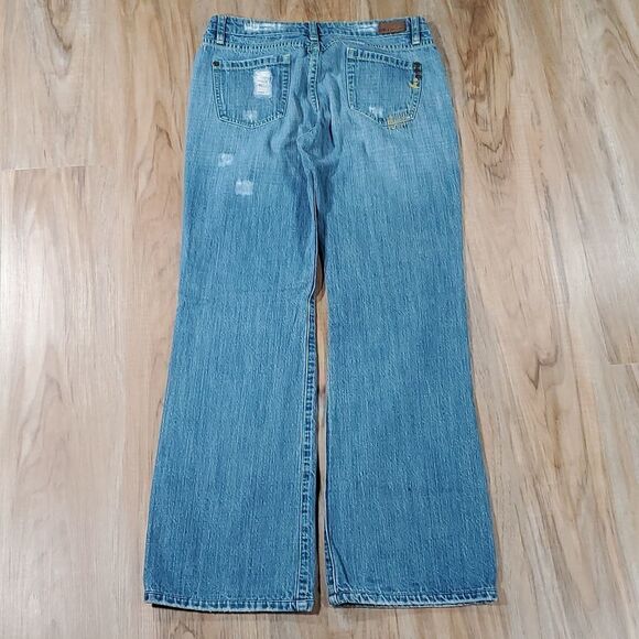 💜Vintage Iris Blue Distressed Boot Cut Jeans Size 9/30 - Picture 3 of 12